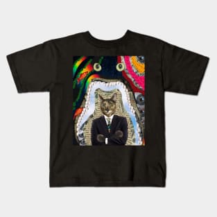 gato jefe collage de arte  digital Kids T-Shirt